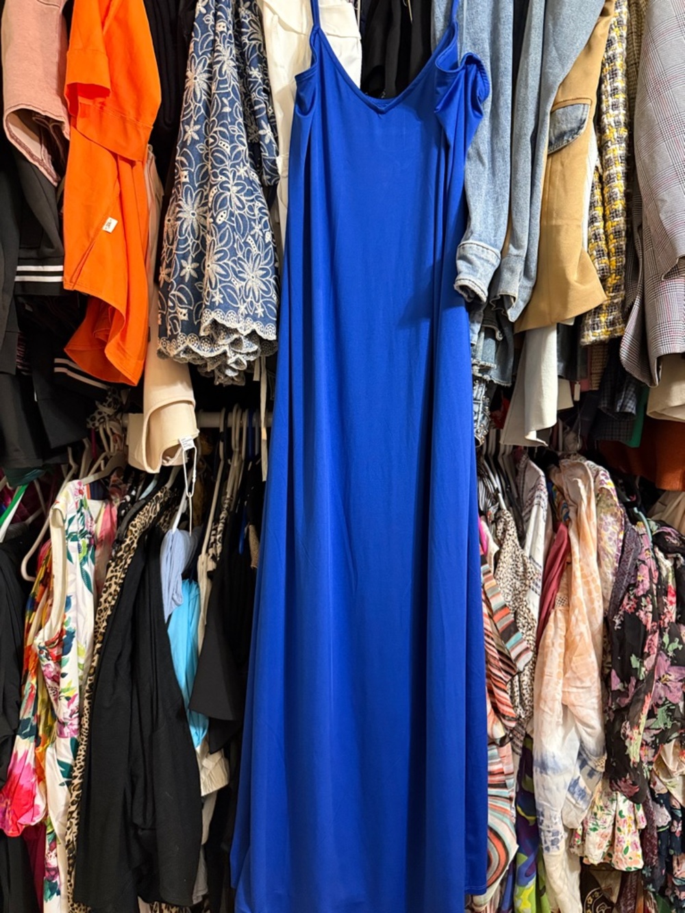 Royal Blue Slip Maxi Dress — Women's Elegant Full-Length Dress never worn